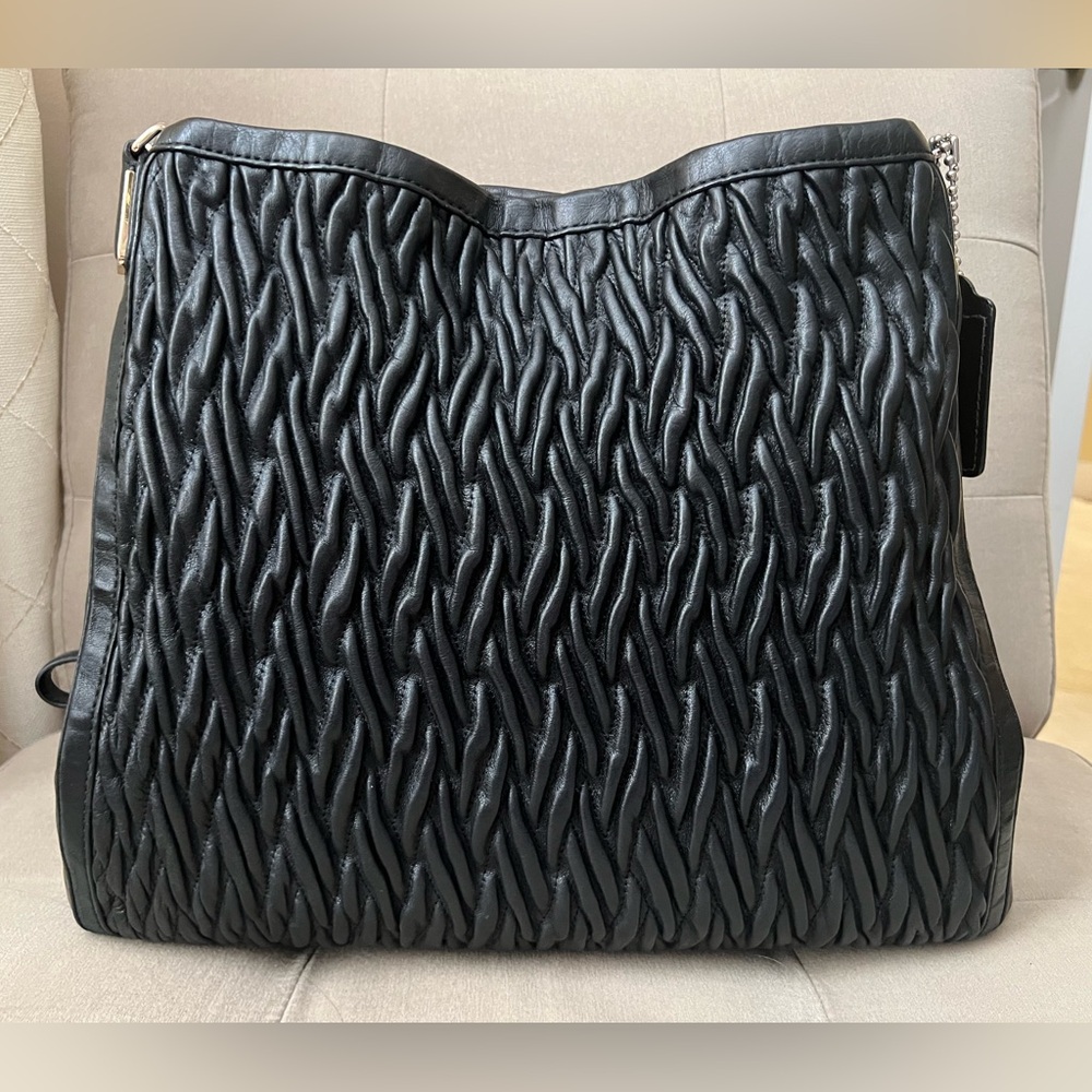 COACH Madison 25260 Phoebe Gathered Twist Leather Black Shoulder Bag